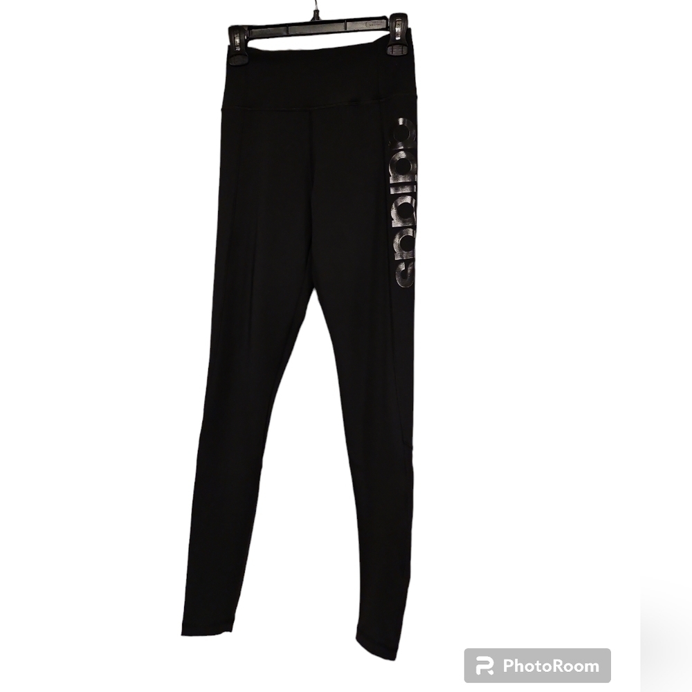 Adidas Climalite Black & Mesh Athletic Leggings With Logo Down Leg Size S